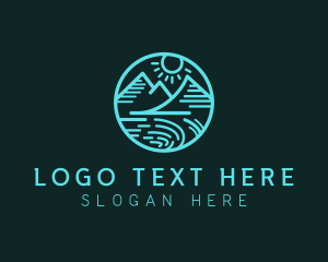 Eco Friendly - Mountain Scene Line Art logo design