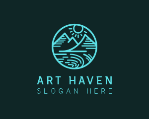 Mountain Scene Line Art logo design