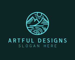 Mountain Scene Line Art logo design