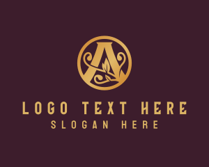 Gold And Purple - Golden Elegant Letter A logo design