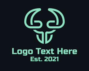 Bullfighter - Green Bull Head Tech logo design
