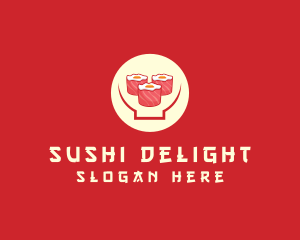 Japanese Sushi Rolls Bowl logo design