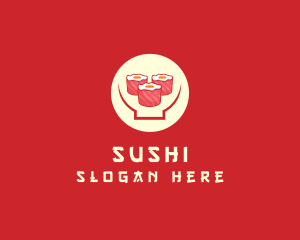 Japanese Sushi Rolls Bowl logo design