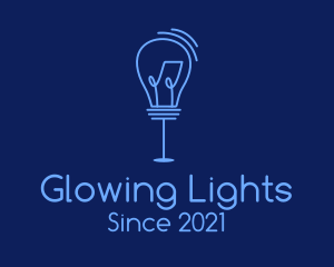 Blue Standing Light Bulb  logo design