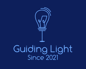 Blue Standing Light Bulb  logo design