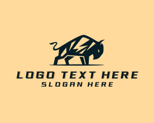 Ox - Lightning Flash Bison logo design