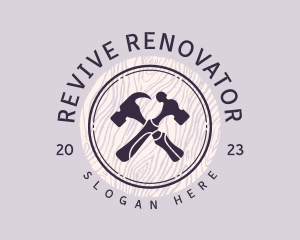 Renovator - Hammer Wood Construction Badge logo design