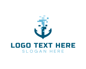 Cruise Ship - Pixel Ship Anchor logo design