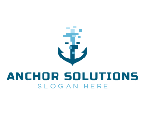 Pixel Ship Anchor logo design