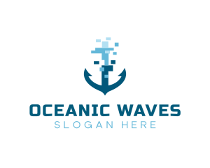 Ship - Pixel Ship Anchor logo design