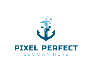 Pixel Ship Anchor logo design