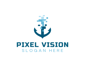 Pixel Ship Anchor logo design