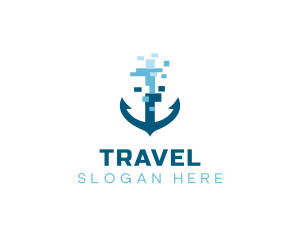 Pixel Ship Anchor logo design