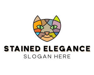 Stained Glass Kitty Cat  logo design