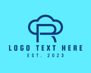 Connection - Blue Letter R Cloud logo design
