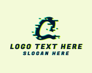 Dj - Digital Glitch Letter Q logo design