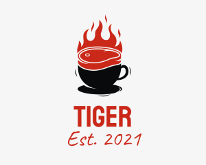 Espresso - Flaming Steak Coffee Cup logo design