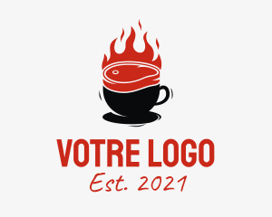 Espresso - Flaming Steak Coffee Cup logo design