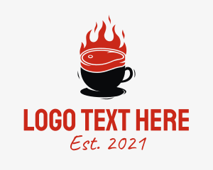 Fire - Flaming Steak Coffee Cup logo design