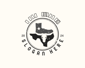 Vintage - Bull Skull Texas Map logo design