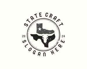 State - Bull Skull Texas Map logo design