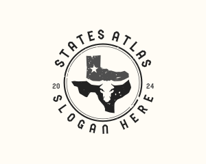 Bull Skull Texas Map logo design