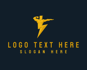 Body Builder - Human Lightning Bolt logo design