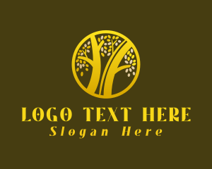 Woods - Gold Circle Tree logo design