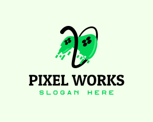 Pixel - Green Pixelated Controller logo design