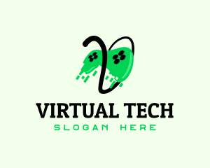 Virtual - Green Pixelated Controller logo design