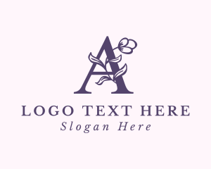 Botanical - Purple Flower Letter A logo design