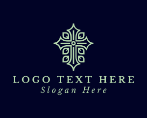 Holy - Green Leaf Crucifix logo design