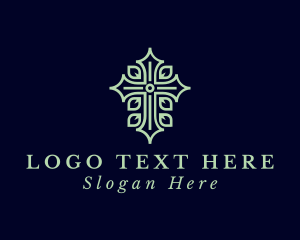 Church - Green Leaf Crucifix logo design