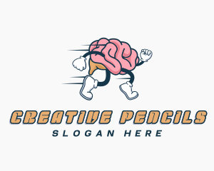 Running Brain Cartoon logo design