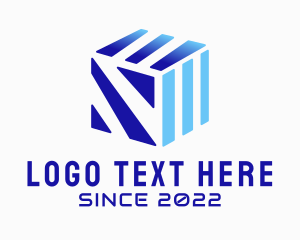 Blue Digital Technology Cube  Logo