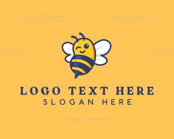 Winking Cute Happy Bee Logo