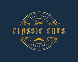 Barber Scissors Moustache logo design