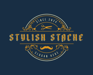 Barber Scissors Moustache logo design