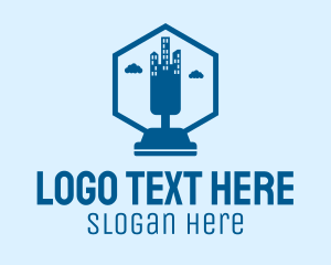 Cleaning - Blue Vacuum Cityscape logo design