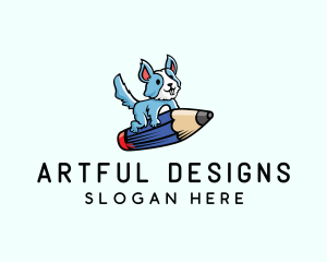 Pencil Dog Cartoon logo design