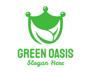 Green Crown Shield Leaf logo design