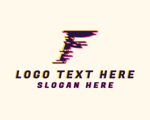 Dj - Pixel Glitch Letter F logo design