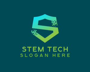 Pixel Tech Cyber Shield Letter S logo design