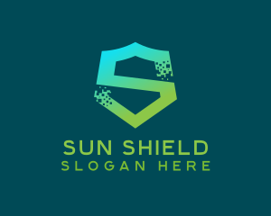 Pixel Tech Cyber Shield Letter S logo design