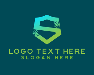 Security - Pixel Tech Cyber Shield Letter S logo design