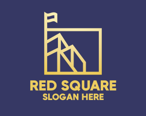 Gold Building Flag Square logo design