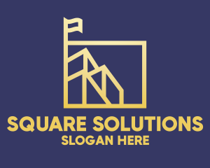 Gold Building Flag Square logo design