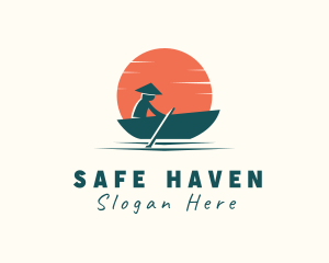 Asian Boat Sunset logo design