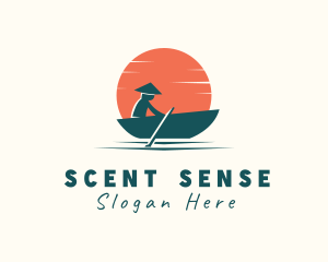 Asian Boat Sunset logo design