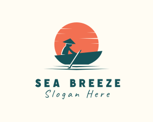 Fisherman - Asian Boat Sunset logo design